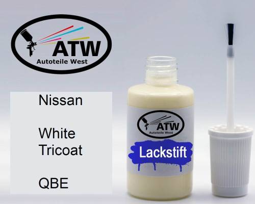 Nissan, White Tricoat, QBE: 20ml Lackstift, von ATW Autoteile West.